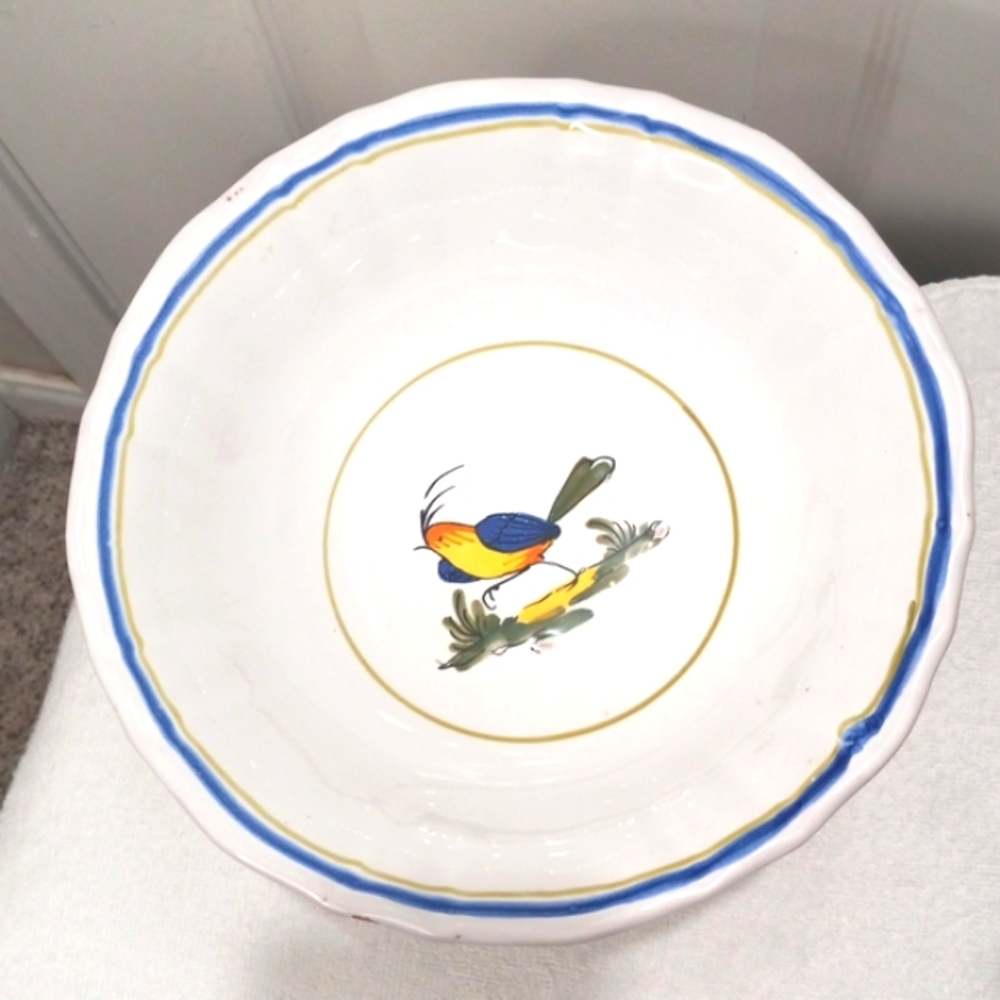 Mancer Bowl on Stand, Hand Painted Made in Italy, 8"x 18" around
